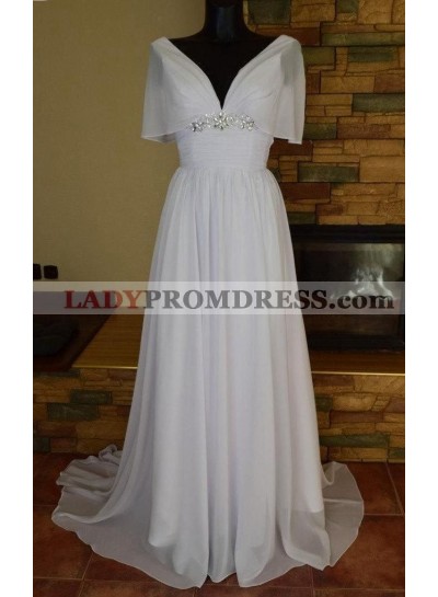 2023 Cheap A Line/Princess Chiffon V Neck Bead Beach Maternity Wedding Dresses / Bridal Gowns