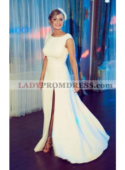 2023 Elegant A Line/Princess Side Slit Satin Backless Wedding Dresses / Bridal Gowns