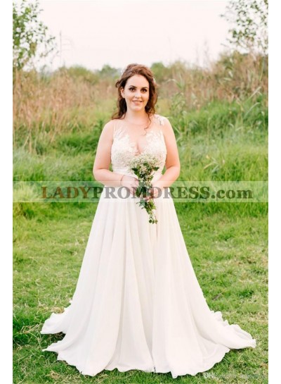 2023 Cheap A Line/Princess Chiffon Sweetheart Beaded Beach Wedding Dresses / Bridal Gowns