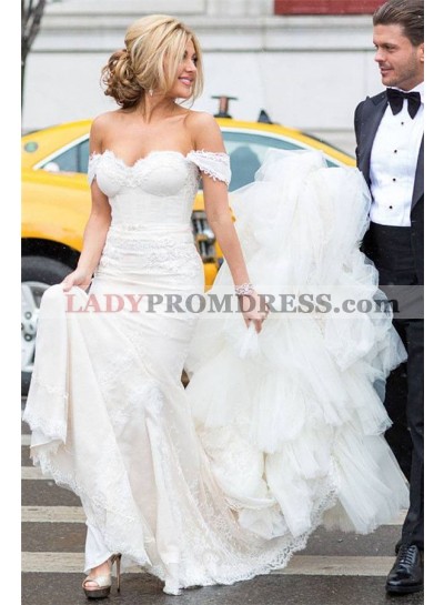 2023 Sexy Mermaid/Trumpet Sweetheart Off Shoulder Long Train Lace Wedding Dresses / Bridal Gowns