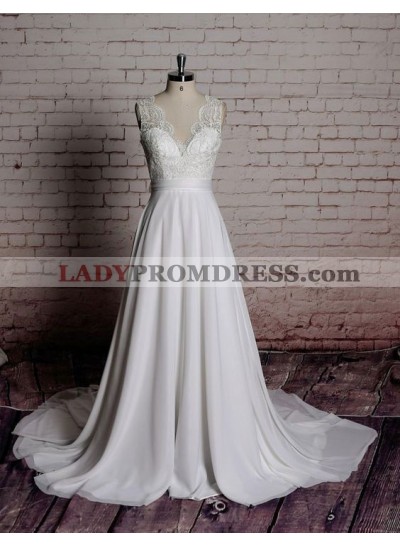 Cheap A Line/Princess Chiffon Long V Neck Backless Beach Wedding Dresses / Bridal Gowns 2023