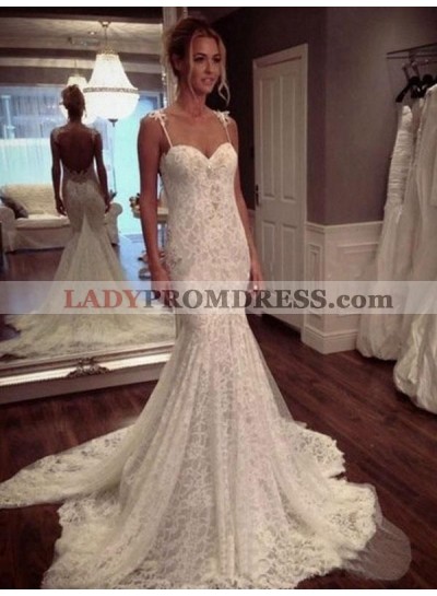 2023 Sexy Mermaid/Trumpet Sweetheart Spaghetti Straps Lace Backless Wedding Dresses / Bridal Gowns