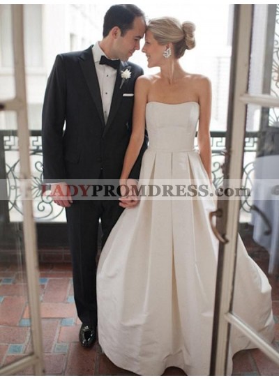 2023 Cheap A Line/Princess Strapless Satin Pleated Classic Wedding Dresses / Bridal Gowns