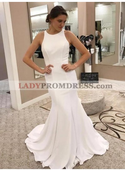 2023 Elegant Mermaid/Trumpet Scoop Sleeveless  Satin Lace Wedding Dresses / Bridal Gowns