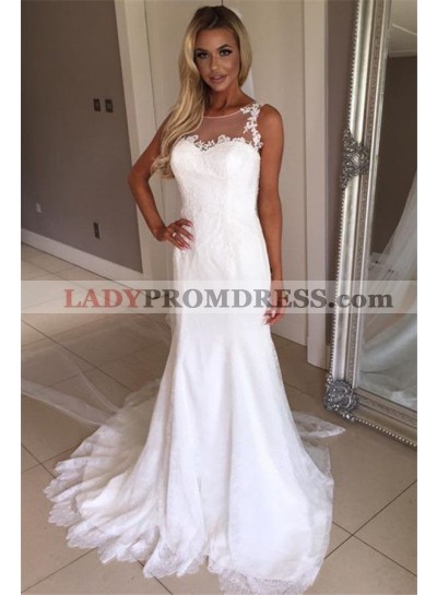 Cheap Sheath White Sweetheart Lace Beach Wedding Dresses / Bridal Gowns 2023