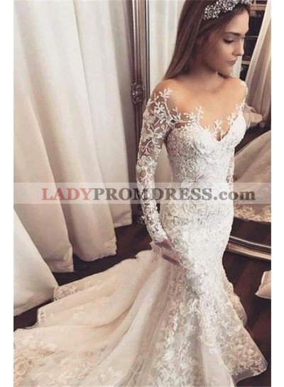 2022 Sexy Long Sleeves Mermaid/Trumpet Lace Long Wedding Dresses / Bridal Gowns