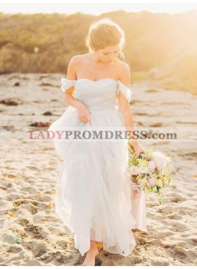 2023 Cheap A Line/Princess Sweetheart Off Shoulder Tulle Beach Wedding Dresses / Bridal Gowns