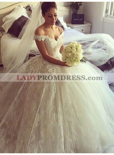 2022 New Arrival Off Shoulder Sweetheart Lace Ball Gown Wedding Dresses / Bridal Gowns