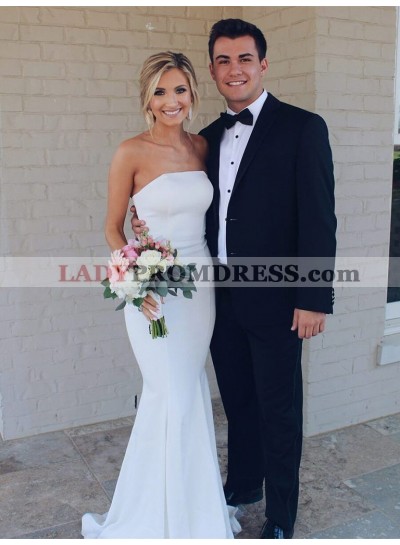 2023 Classic Mermaid/Trumpet White Strapless Satin Wedding Dresses / Bridal Gowns