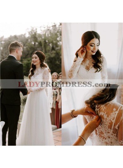 2023 Cheap A Line/Princess Tulle Long Sleeves Sweetheart Beach Wedding Dresses / Bridal Gowns With Appliques 