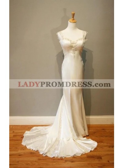 2023 Elegant Sheath Sweetheart Elastic Satin Sweetheart Backless Wedding Dresses / Bridal Gowns