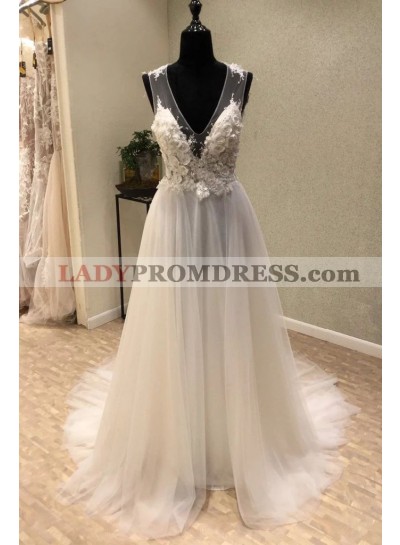 2023 New Arrival A Line/Princess V Neck Floral Cheap Beach Wedding Dresses / Bridal Gowns