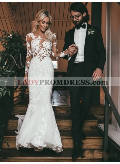 2023 Amazing Sheath Long Sleeves Floral Pattern Sexy Wedding Dresses / Bridal Gowns