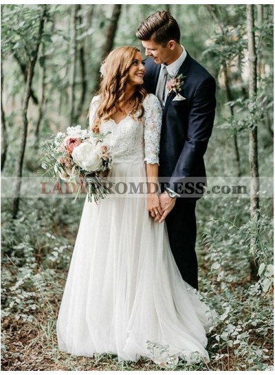 New Arrival A Line/Princess Tulle Long Sleeves Lace Backless Wedding Dresses / Bridal Gowns 2023