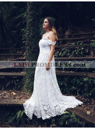 2022 Cheap A Line/Princess Lace Off Shoulder Sweetheart Long Plus Size Wedding Dresses / Bridal Gowns