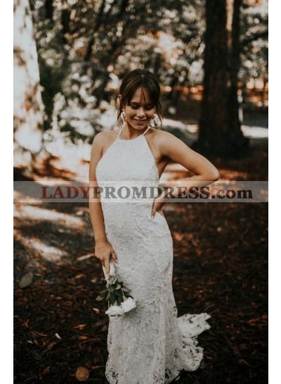 Charming Sheath Halter Lace Backless Beach Wedding Dresses / Bridal Gowns 2023