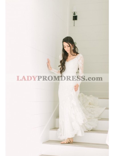 2023 New Arrival Sheath Long Sleeves Lace Backless Long Wedding Dresses / Bridal Gowns