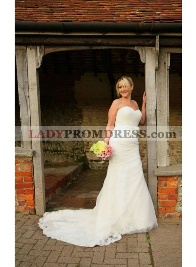 2023 Sexy Sheath Sweetheart Belt Lace Up Back Long Lace Wedding Dresses / Bridal Gowns