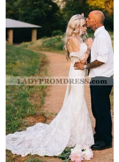 2023 Sexy Mermaid/Trumpet Sweetheart Lace Up Back Off Shoulder Lace Wedding Dresses / Bridal Gowns