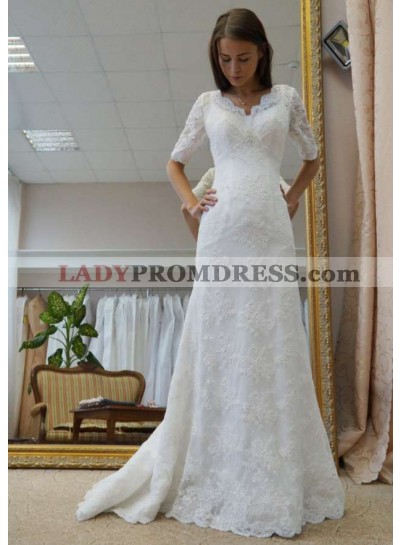 2023 Cheap Sweetheart Half Sleeves Lace A Line/Princess Classic Wedding Dresses / Bridal Gowns