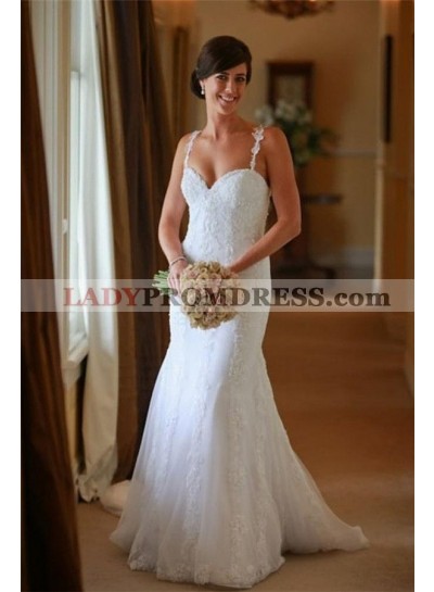 Amazing Sheath Sweetheart Spaghetti Straps Lace Classic Wedding Dresses / Bridal Gowns 2023