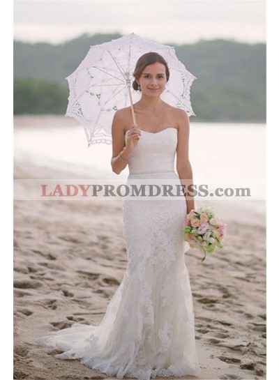 2023 New Arrival Sheath Sweetheart Beaded Belt Lace Wedding Dresses / Bridal Gowns