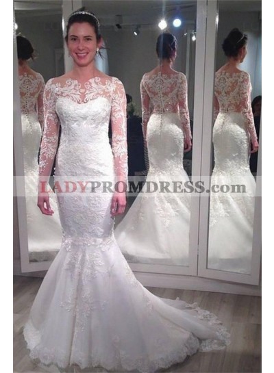 2023 Charming Mermaid/Trumpet Long Sleeves Lace Bateau Classic Wedding Dresses / Bridal Gowns
