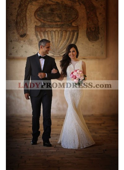 2023 Amazing Bateau Mermaid/Trumpet Lace Floor Length Long Classic Wedding Dresses / Bridal Gowns