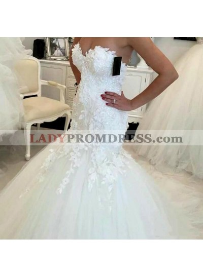 2023 Sexy Mermaid/Trumpet Sweetheart Tulle Beaded Long Wedding Dresses / Bridal Gowns