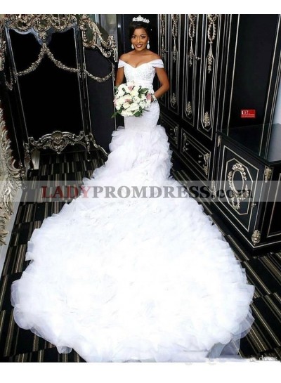 2023 Sexy Mermaid/Trumpet Sweetheart Off Shoulder Pleated Ruffles Layered Long Wedding Dresses / Bridal Gowns