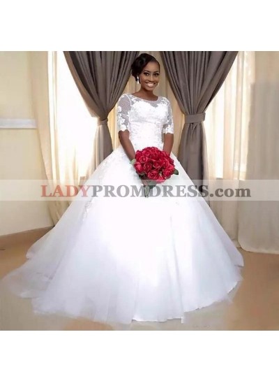 2023 New Arrival White Bateau Tulle Lace up Ball Gown Wedding Dresses / Bridal Gowns