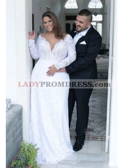 2023 New Arrival A Line/Princess White Long Sleeves Sweetheart Lace Plus Size Wedding Dresses / Bridal Gowns