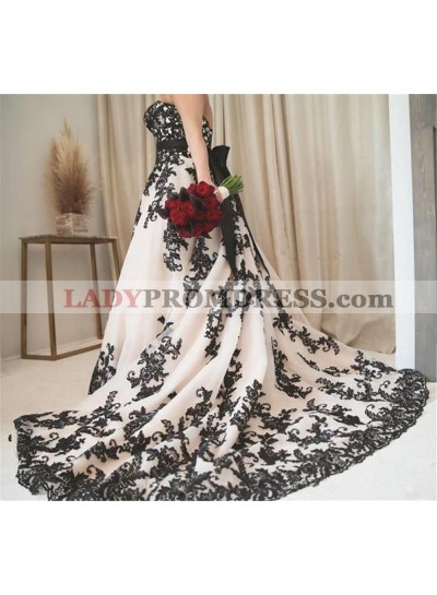 2023 New Arrival A Line/Princess Sweetheart Bowknot Plus Size Wedding Dresses / Bridal Gowns Black Appliques