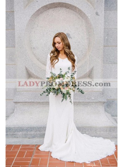 2023 New Arrival Sheath Long Sleeves Long Beach Lace Wedding Dresses / Bridal Gowns