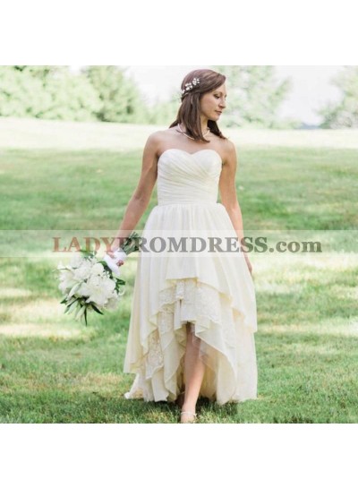 2023 Cheap A Line/Princess Sweetheart High Low Lace Taffeta Short Wedding Dresses / Bridal Gowns