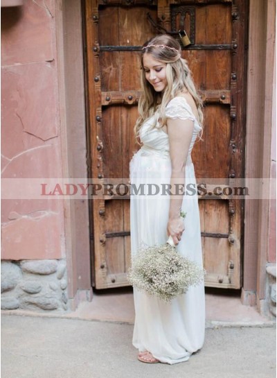 2023 Cheap A Line/Princess Chiffon Sweetheart Capped Sleeves Maternity Wedding Dresses / Bridal Gowns