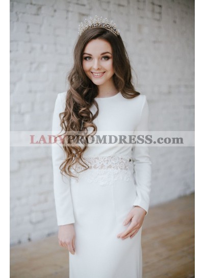 2023 New Arrival Sheath Long Sleeves Bateau Satin Cheap Wedding Dresses / Bridal Gowns