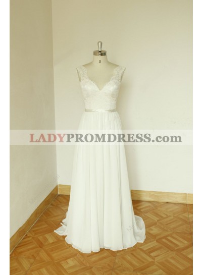 2023 Cheap A Line/Princess Chiffon Sweetheart Lace Backless Beach Wedding Dresses / Bridal Gowns