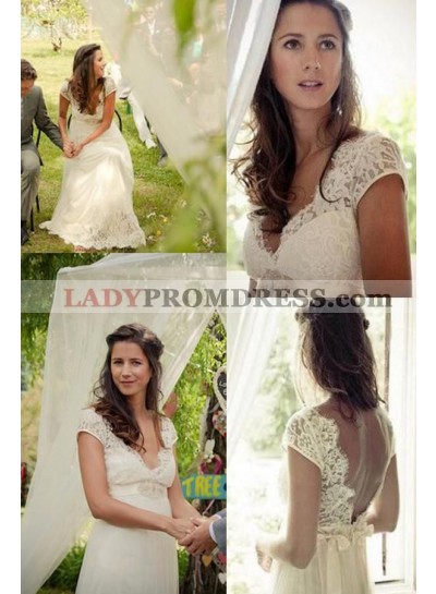2023 New Arrival A Line/Princess Sweetheart Capped Sleeves Backless Lace Beach Wedding Dresses / Bridal Gowns