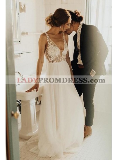 2023 New Arrival A Line/Princess Sweetheart Tulle Pearls Backless Cheap Wedding Dresses / Bridal Gowns
