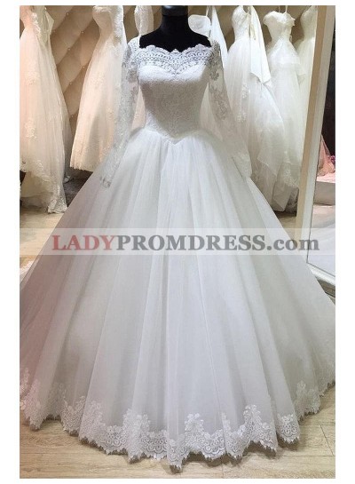 2023 Amazing Long Sleeves Bateau Lace Ball Gown Wedding Dresses / Bridal Gowns