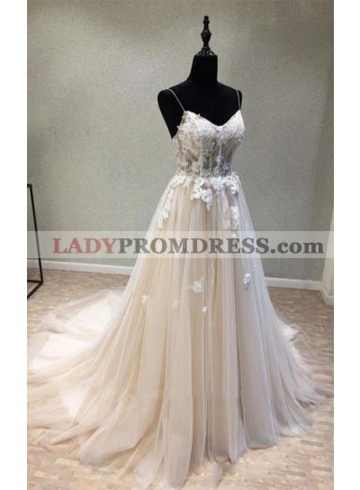 2023 New Arrival A Line/Princess Sweetheart Tulle Lace Up Spaghetti Straps Wedding Dresses / Bridal Gowns