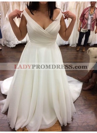 2023 New Arrival A Line Chiffon Off Shoulder Pleated Plus Size Wedding Dresses