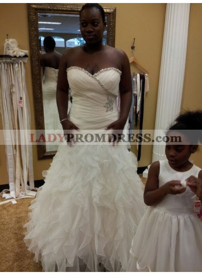 2023 New Arrival Mermaid Sweetheart Pleated Ruffles Beaded Wedding Dresses