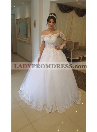 2023 New Arrival White Long Sleeves Off Shoulder Lace Ball Gown Wedding Dresses