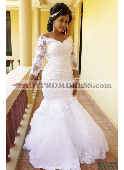 2023 Sexy Mermaid Long Sleeves Off Shoulder Lace Wedding Dresses