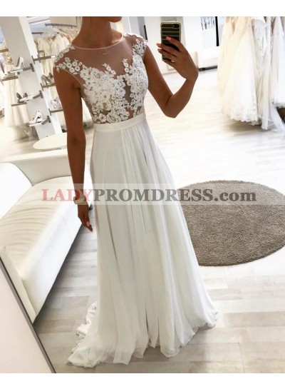 2023 Cheap A Line Chiffon Scoop Beach Wedding Dresses With Appliques