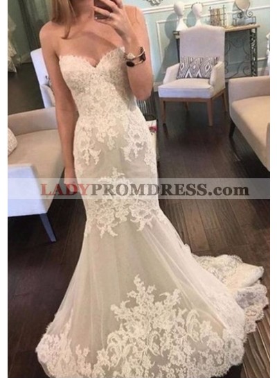 2023 Newly Mermaid Sweetheart Empire Strapless Lace Wedding Dresses