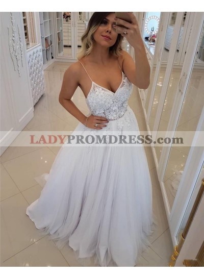 Amazing A Line Tulle Sweetheart Spaghetti Straps Flower Wedding Dresses 2023