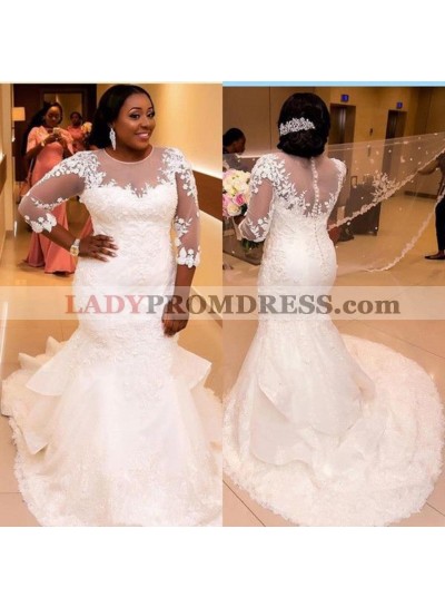 Cheap Mermaid Long Sleeves Layered Scoop Lace South African Wedding Dresses 2023